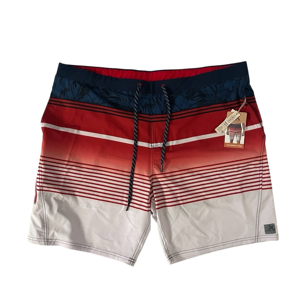 Zeroxposur Men's Blue, White and Red Performance Swim Shorts XXL